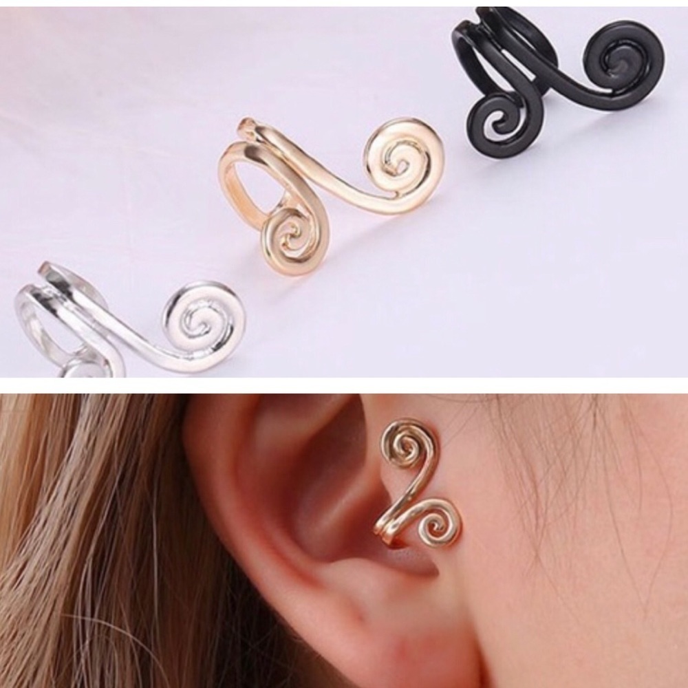 💜3/$25 Gold tone Handmade Swirl Tragus Ear Cuff no piercing - Picture 2 of 9